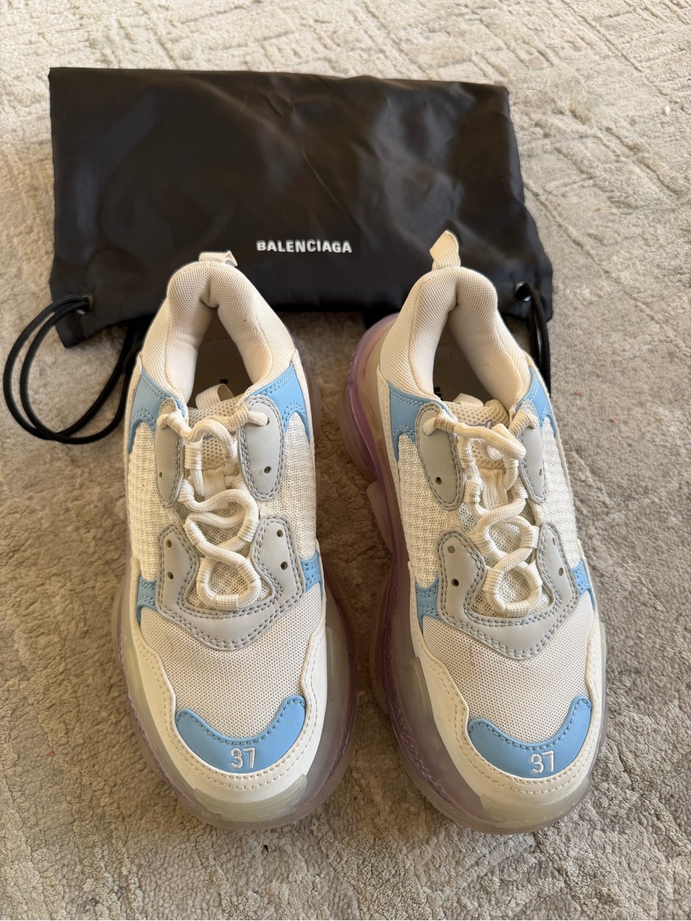 Balenciaga Triple S Sneakers in Cream & Light Blue